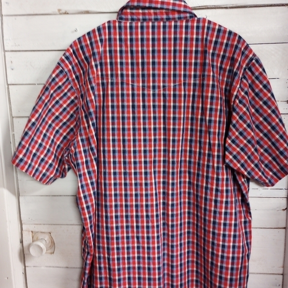 Vintage Wrangler Shirt Men's Pearl Snap XXL Red White Blue Short Sleeve Western - Picture 5 of 8
